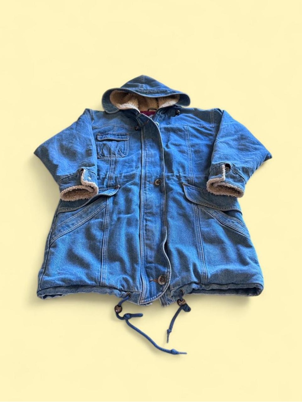 Vintage Andy Johns Sherpa Hood Denim Parka Barn Coat Women’s Size S